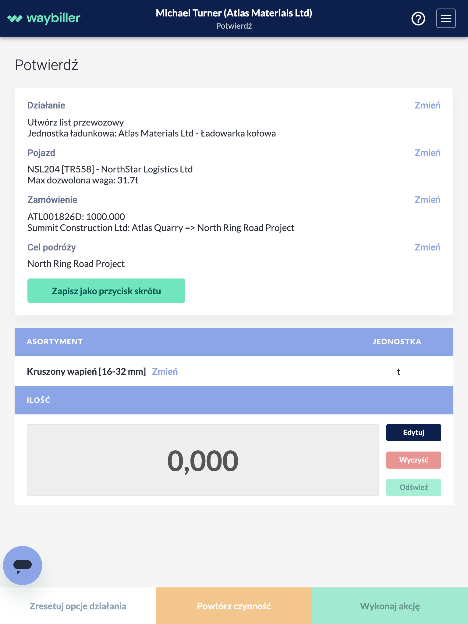 Program do wagi ładowarkowej Waybiller z potwierdzeniem cyfrowego listu przewozowego i pobraną masą