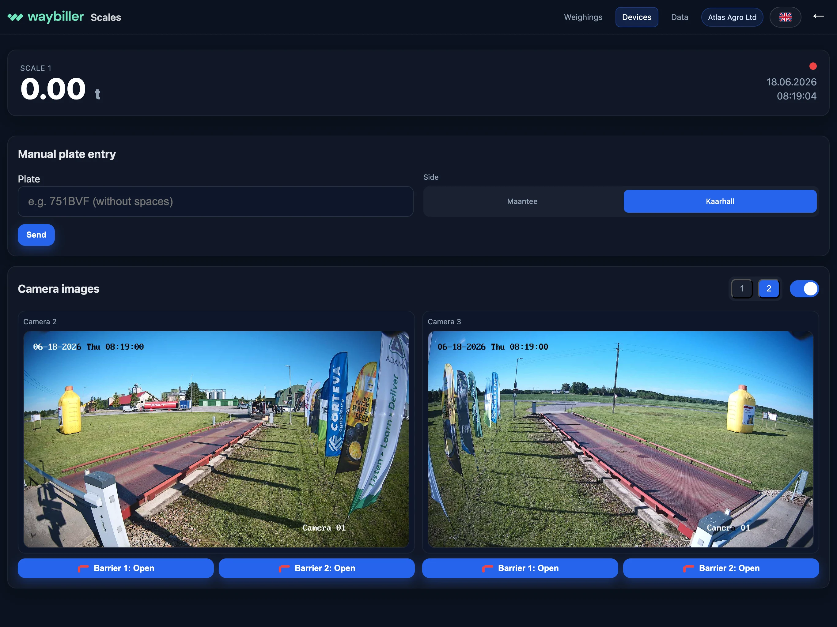 Remote weighbridge camera feeds and barrier controls in Waybiller